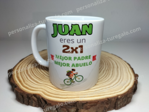 Taza Nombre + Eres un 2x1 Mejor padre, mejor abuelo