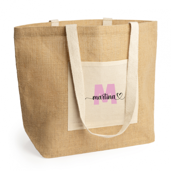 Bolsa de yute personalizada con nombre + inicial - Imagen 2