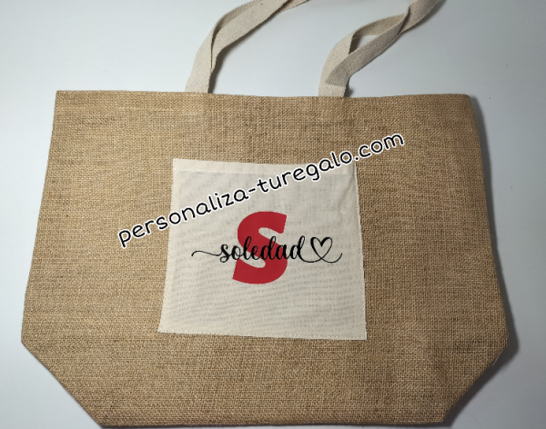 Bolsa de yute personalizada con nombre + inicial