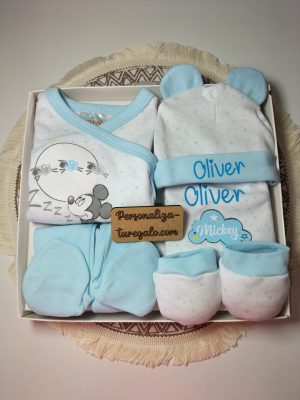 Set 5 piezas primera puesta Mickey Azul + Nombre