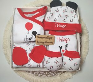 Set 5 piezas primera puesta Mickey rojo + Nombre