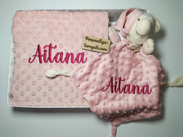Cajita Manta + Doudou Bordado Osito Rosa Maquillaje