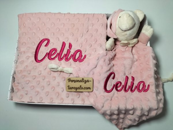 Cajita Manta + Doudou Bordado Osito Rosa Maquillaje - Imagen 5