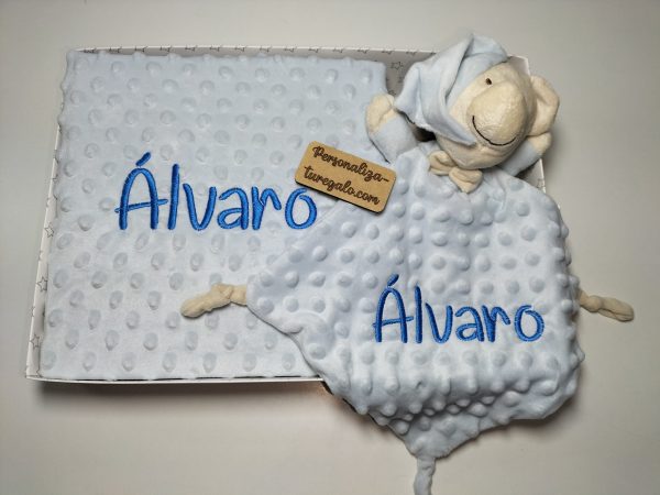 Cajita Manta + Doudou Bordado Osito Azul Claro