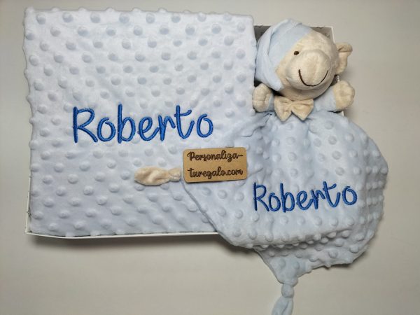Cajita Manta + Doudou Bordado Osito Azul Claro - Imagen 4