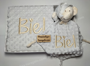 Cajita Manta + Doudou Bordado Osito Gris
