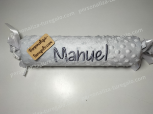 Cojín Caramelo Antivuelco Gris + Nombre Bordado