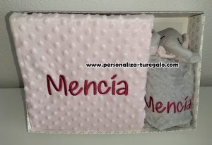 Cajita Manta + Doudou Bordado Elefante Rosa Claro
