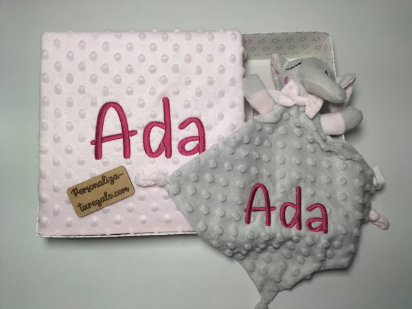 Cajita Manta + Doudou Bordado Elefante Rosa Claro - Imagen 4