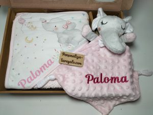 Pack Cajita Capa de Baño Rosa + Doudou Personalizado con nombre